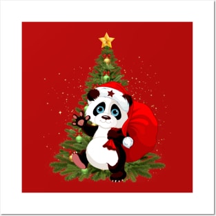 Cute Panda Claus Arrived - Adorable Panda - Kawaii Panda Posters and Art